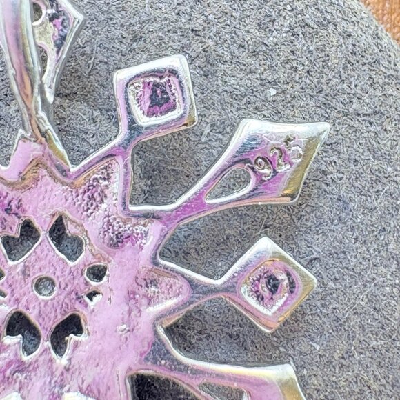 VTG Sterling Silver 925 Illusion Stone Snowflake Pendant Size 0.75" Length - Picture 7 of 10